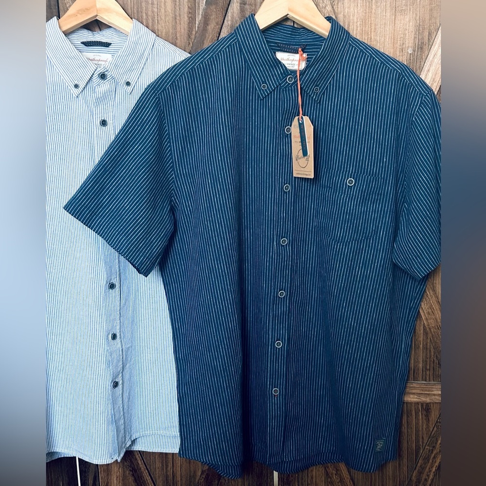 2 Pack! Weatherproof Vintage Men's Sz XXL Shirt Navy and Light Blue Stripes